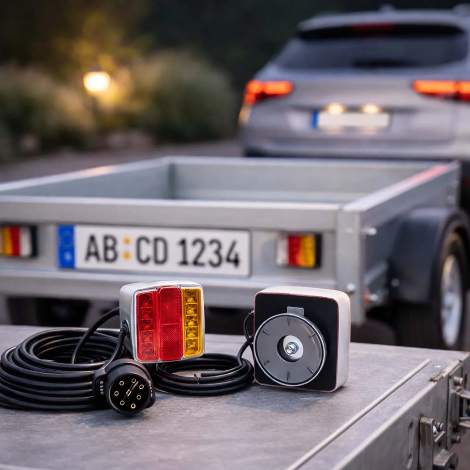 Wiltec LED Rückleuchte mit Magneten 7-polig 12V, Adapter für PKW Anhänger, Anhängersteckdose mit E11-Zertifizierung, Anhängerbeleuchtung