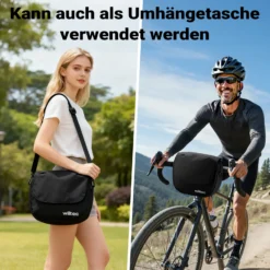 Wiltec Lenkertasche Fahrrad 5 l, kompakte Fahrradtasche für Lenker 26,5 x 9 x 21,5 cm, Lenkradtasche mit Schultergurt, ideal für E-Bike, Rennrad, Gravelbike