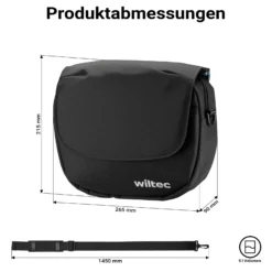 Wiltec Lenkertasche Fahrrad 5 l, kompakte Fahrradtasche für Lenker 26,5 x 9 x 21,5 cm, Lenkradtasche mit Schultergurt, ideal für E-Bike, Rennrad, Gravelbike