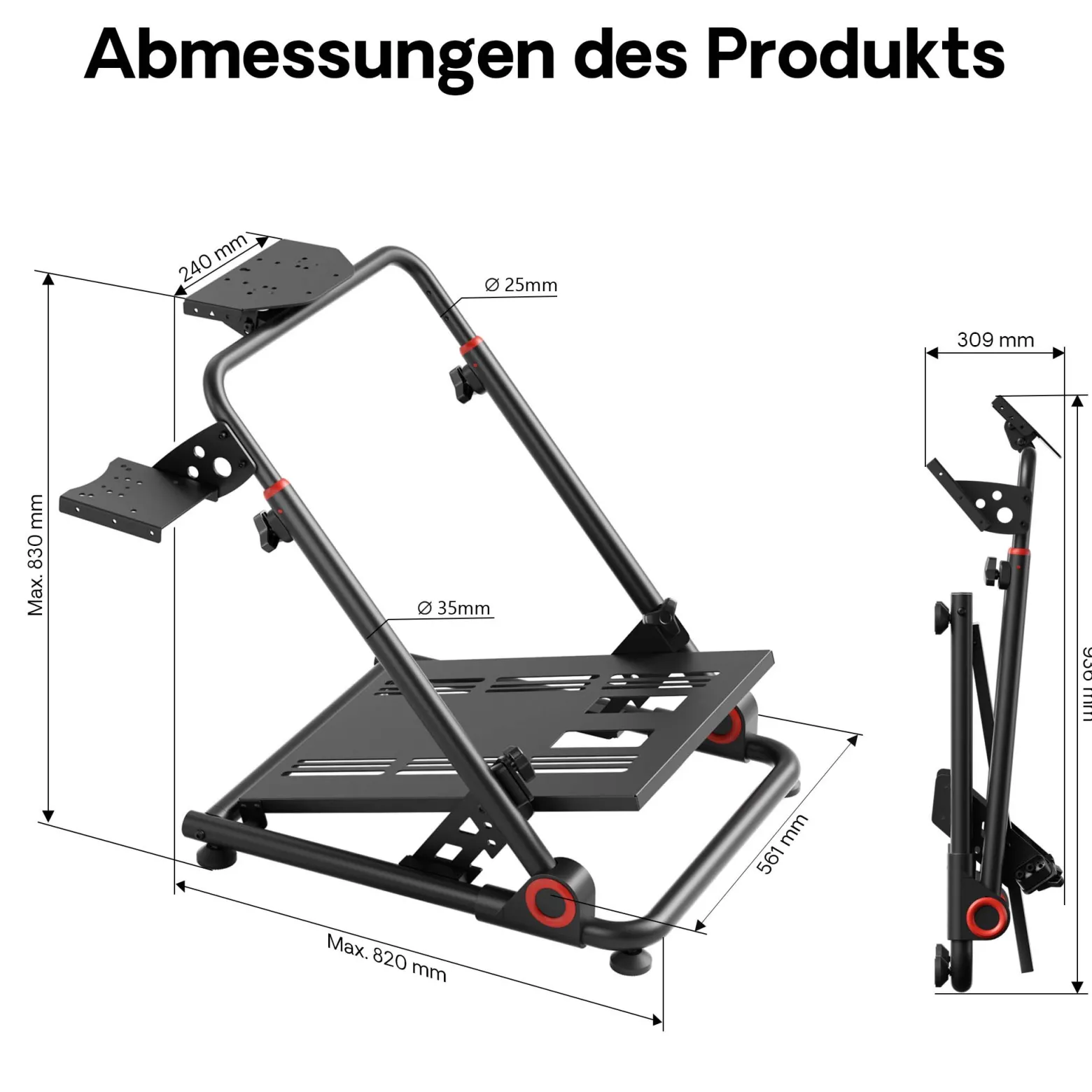 Wiltec Lenkradständer klappbar 68 x 82 x 83 cm, Lenkrad Halterung für Sim Racing, Lenkrad Ständer mit Befestigungspunkte für Lenkrad, Schalthebel und Pedale