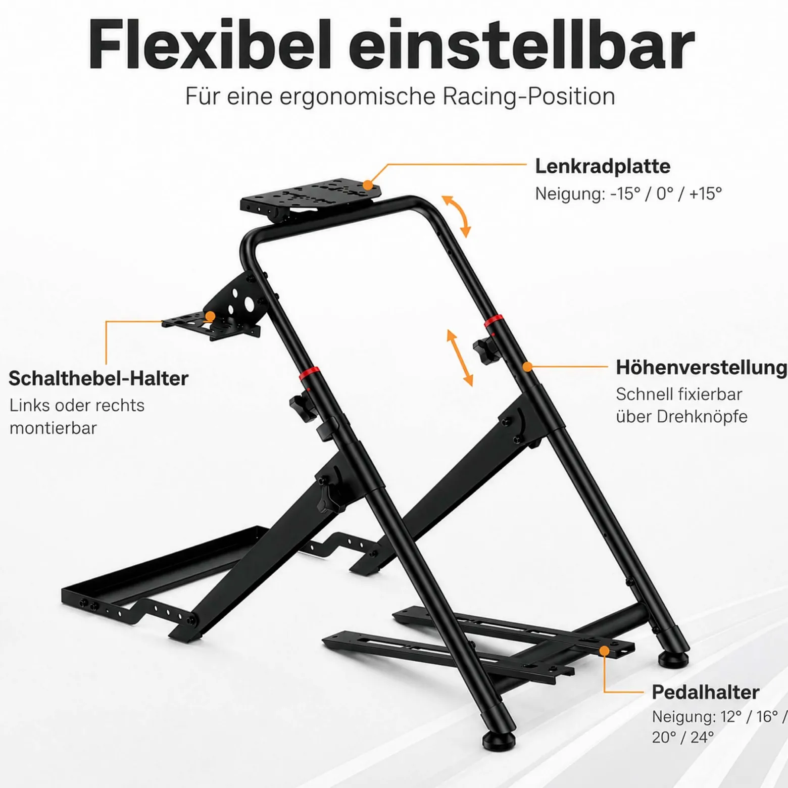 Wiltec Lenkradständer klappbar mit Pedalhalter belastbar bis 20 kg, höhenverstellbarer Sim Racing Stand kompatibel mit vielen Gaming Lenkrädern und Pedalen