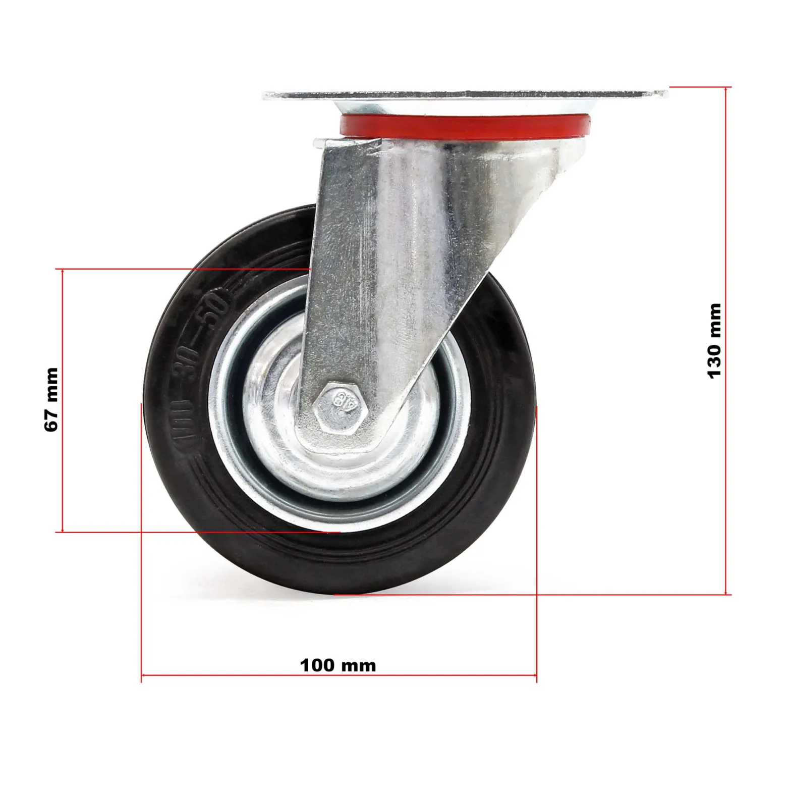 Wiltec Lenkrolle Ø100mm bis 70kg Tragkraft mit Gummirad ungebremst, leiser Lauf, Transportrolle Möbelrolle Laufrolle Möbel-Lenkrolle