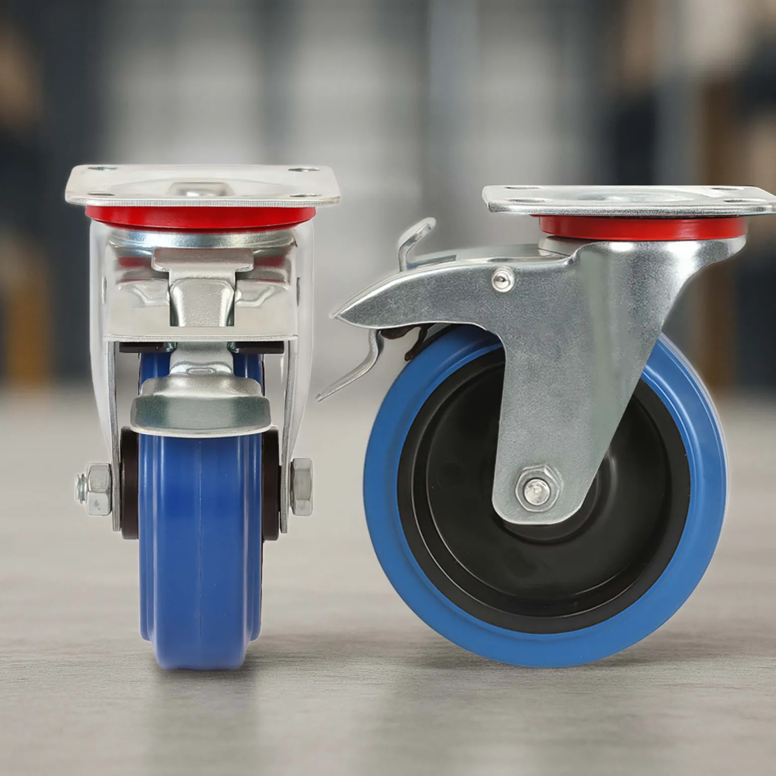 Wiltec Lenkrolle 100mm mit Kunststoffrad, Bremse und Anbauplatte Transportrolle bis 150kg leiser Lauf Möbelrolle Laufrolle Möbel-Lenkrolle
