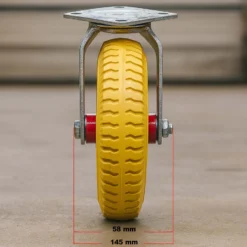 Wiltec Lenkrollen Set 4x Ø220mm Transportrolle 58mm breit bis 100kg pro Rad gelb aus Vollmaterial mit schwingender Halterung, pannensicher, leiser Lauf