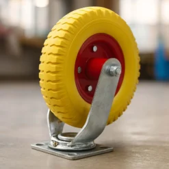 Wiltec Lenkrollen Set 4x Ø220mm Transportrolle 58mm breit bis 100kg pro Rad gelb aus Vollmaterial mit schwingender Halterung, pannensicher, leiser Lauf