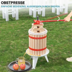 Wiltec 6L Obstpresse aus Buchenholz inkl. Presstuch, manuelle Weinpresse mit 190x270mm Korb, Apfelpresse Fruchtpresse für Obst Wein Maische