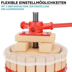 Wiltec 18L Obstpresse aus Buchenholz inkl. Presstuch, manuelle Weinpresse mit 280x365mm Korb, Apfelpresse Fruchtpresse für Obst Wein Maische