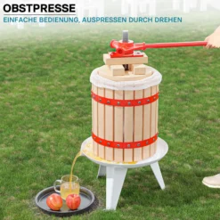 Wiltec 18L Obstpresse aus Buchenholz inkl. Presstuch, manuelle Weinpresse mit 280x365mm Korb, Apfelpresse Fruchtpresse für Obst Wein Maische