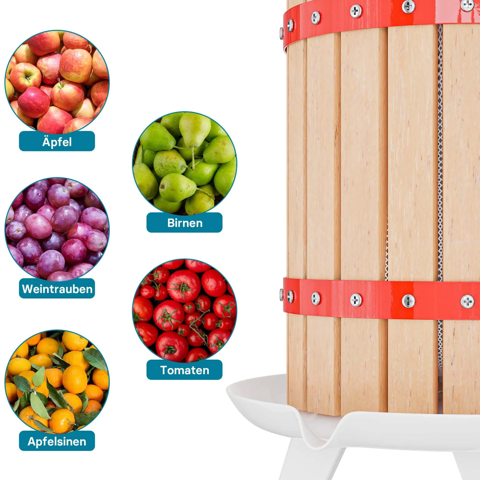 Wiltec 30L Obstpresse aus Buchenholz inkl. Presstuch, manuelle Weinpresse mit 285x581mm Korb, Apfelpresse Fruchtpresse für Obst Wein Maische