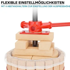 Wiltec 30L Obstpresse aus Buchenholz inkl. Presstuch, manuelle Weinpresse mit 285x581mm Korb, Apfelpresse Fruchtpresse für Obst Wein Maische