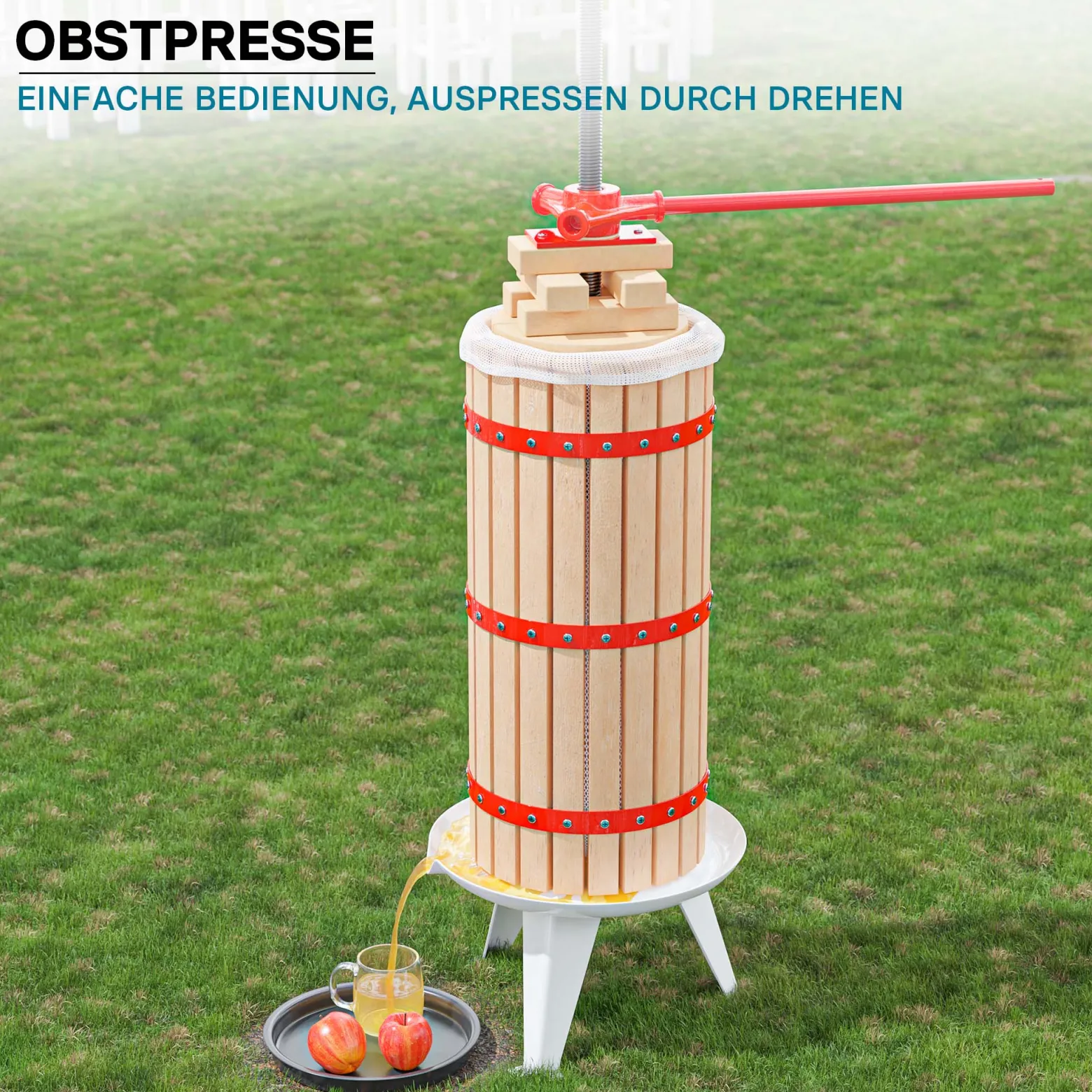 Wiltec 30L Obstpresse aus Buchenholz inkl. Presstuch, manuelle Weinpresse mit 285x581mm Korb, Apfelpresse Fruchtpresse für Obst Wein Maische
