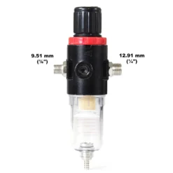 Wiltec Luftfilter mit Wasserabscheider und Druckregler bis 7 bar für Airbrush Kompressor, 2x 12,91 mm (1/4"), 9,51 mm (1/8") Adapter, Zubehör