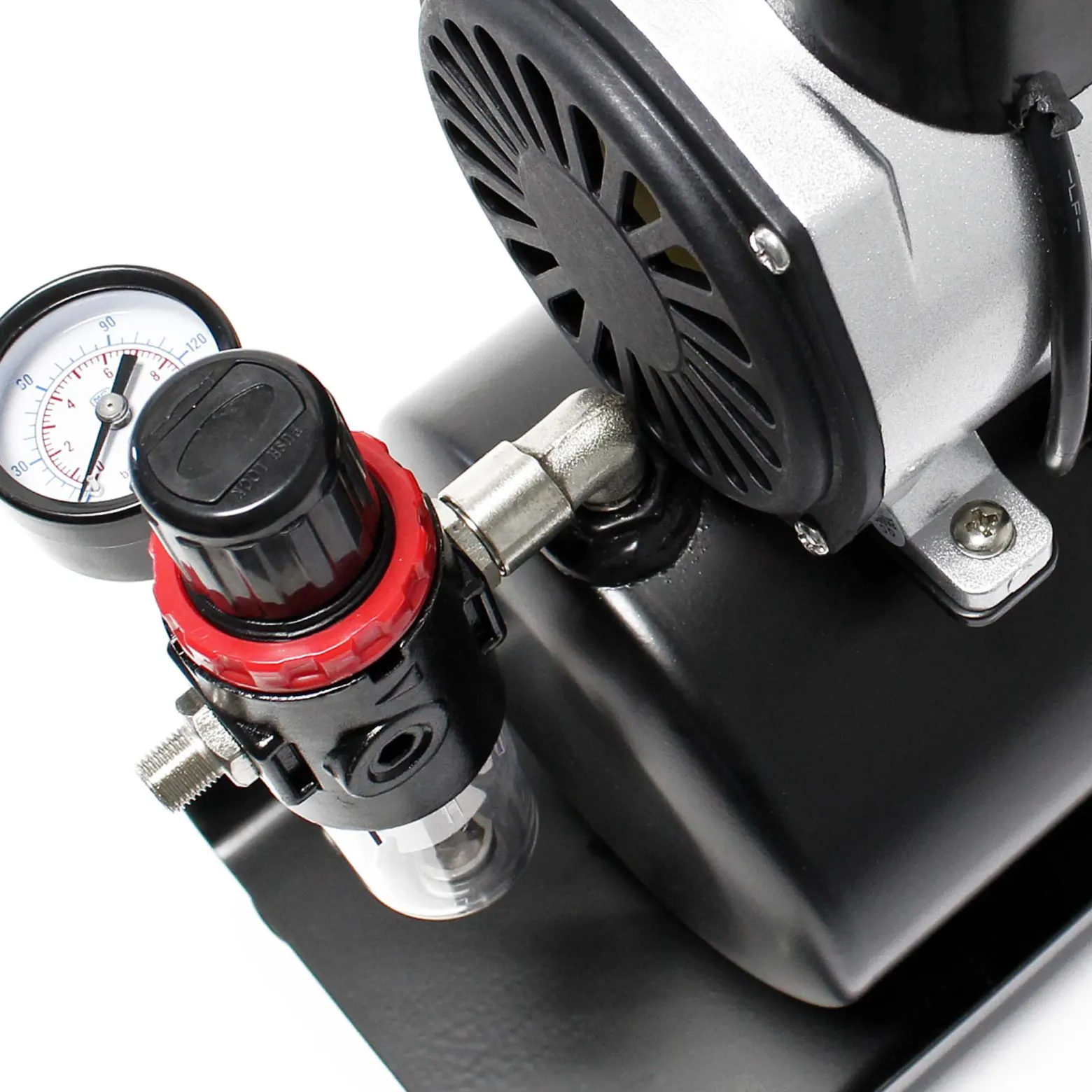 Wiltec Luftfilter mit Wasserabscheider und Druckregler bis 7 bar für Airbrush Kompressor, 2x 12,91 mm (1/4"), 9,51 mm (1/8") Adapter, Zubehör
