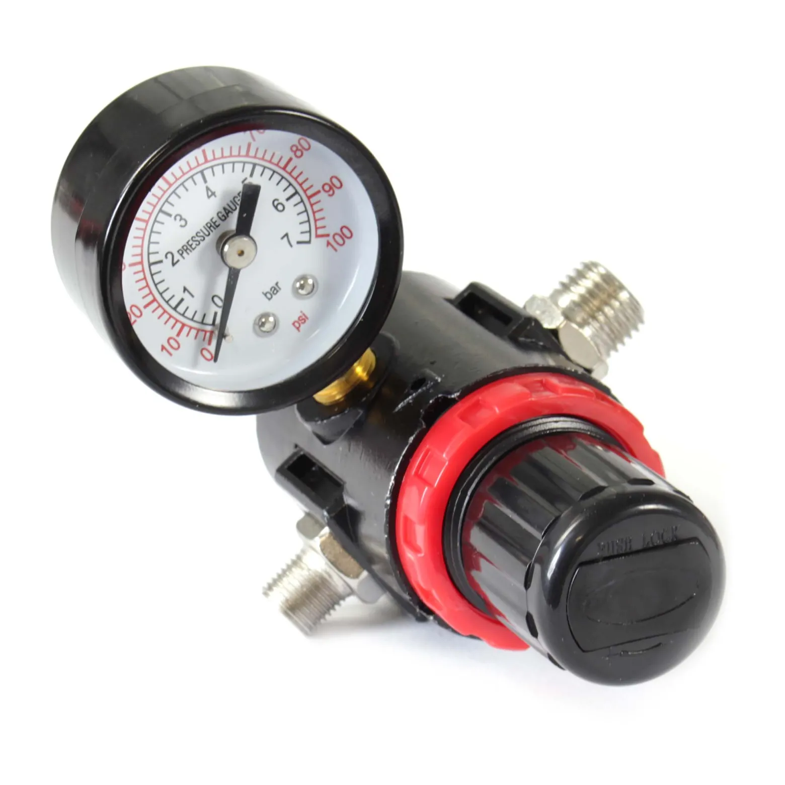 Wiltec Luftfilter mit Wasserabscheider und Druckregler bis 7 bar für Airbrush Kompressor, 2x 12,91 mm (1/4"), 9,51 mm (1/8") Adapter, Zubehör