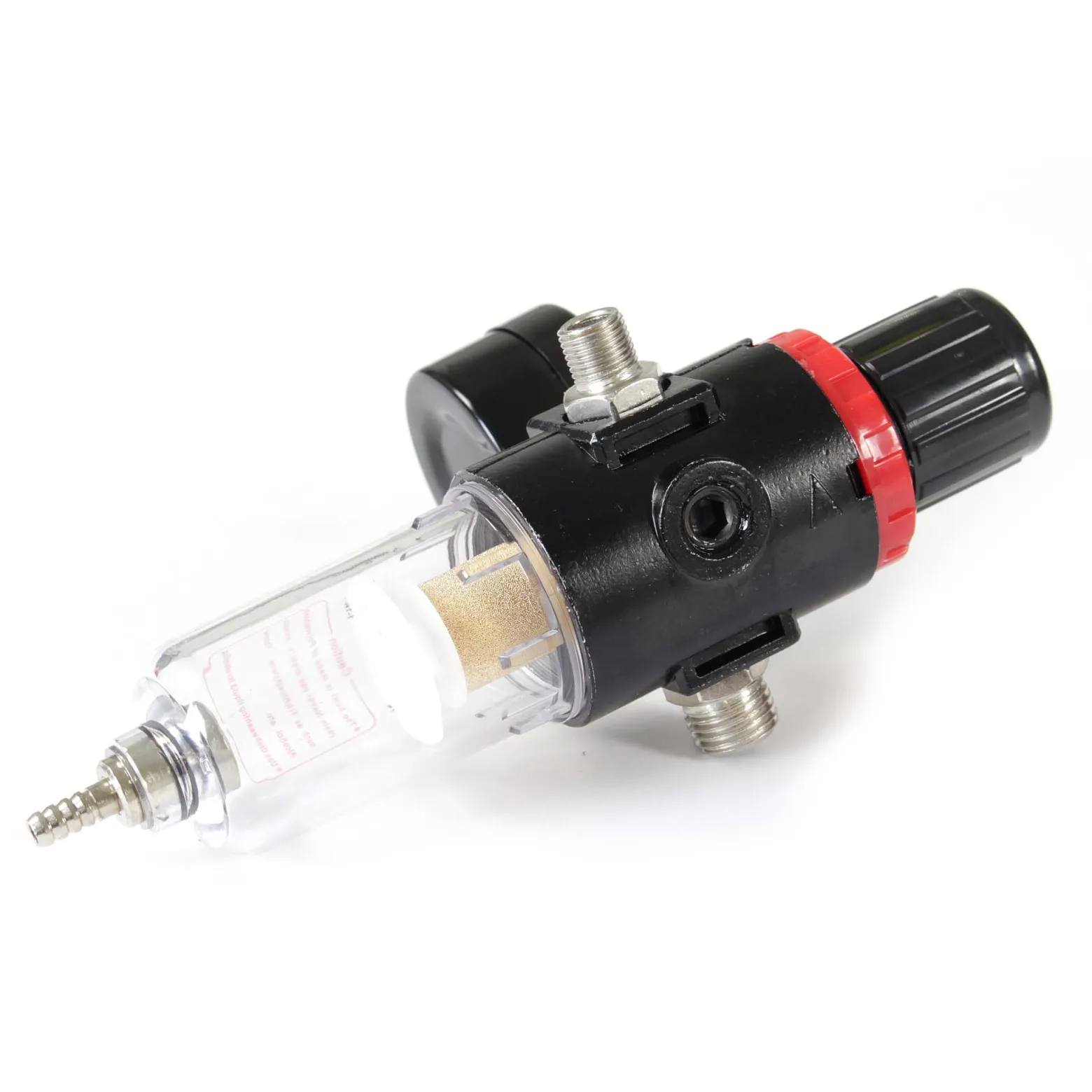 Wiltec Luftfilter mit Wasserabscheider und Druckregler bis 7 bar für Airbrush Kompressor, 2x 12,91 mm (1/4"), 9,51 mm (1/8") Adapter, Zubehör
