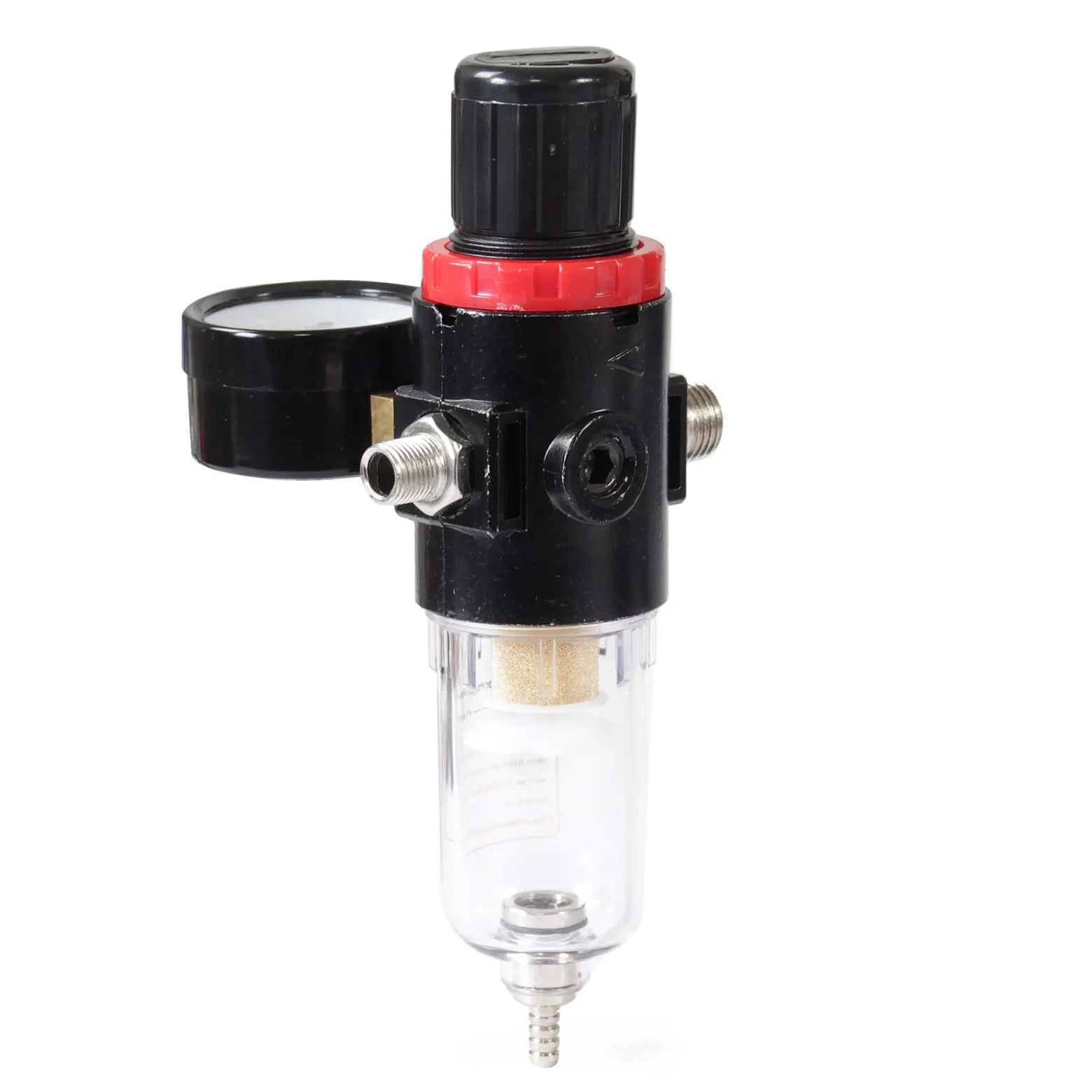 Wiltec Luftfilter mit Wasserabscheider und Druckregler bis 7 bar für Airbrush Kompressor, 2x 12,91 mm (1/4"), 9,51 mm (1/8") Adapter, Zubehör