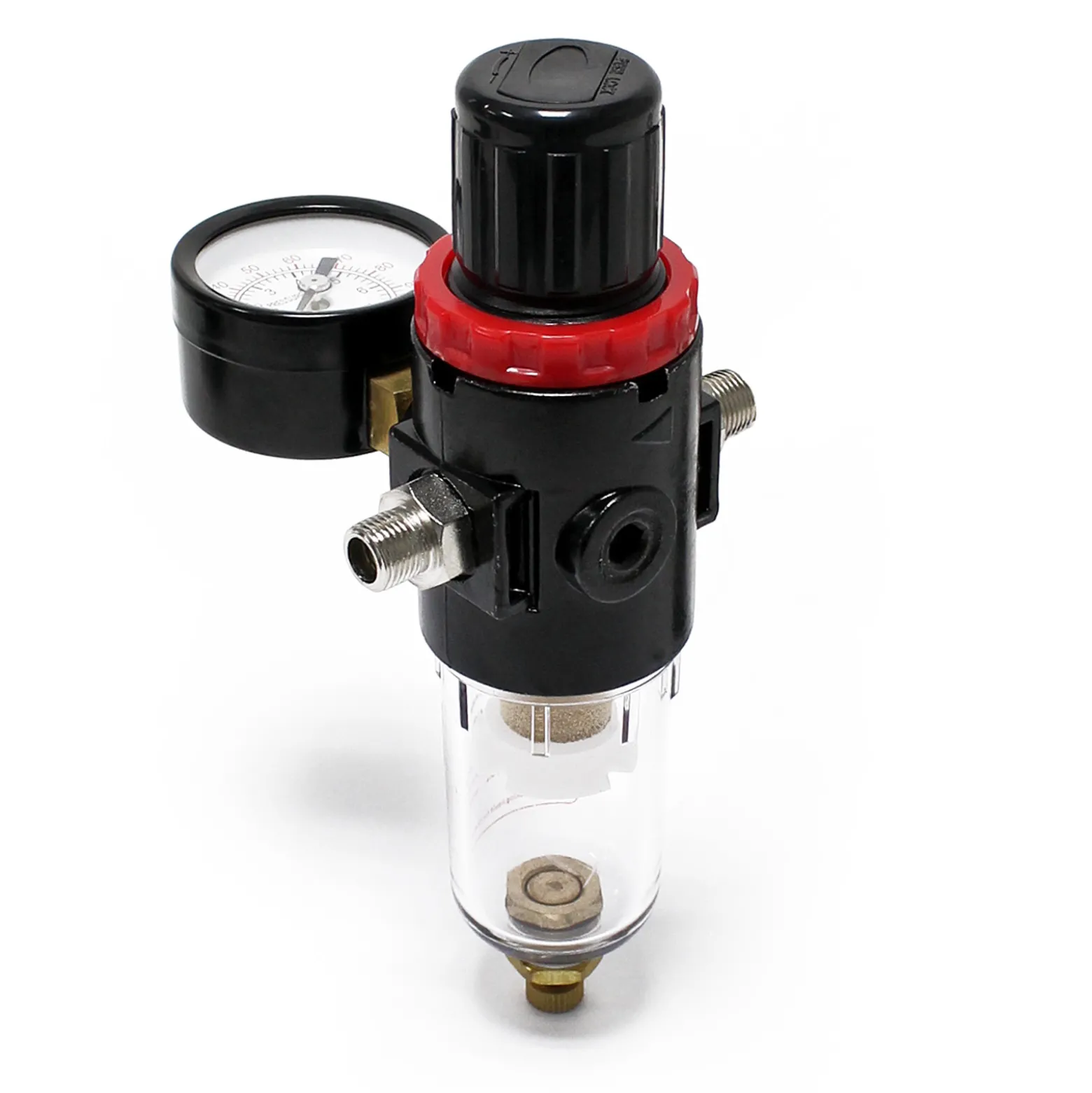 Wiltec Luftfilter mit Wasserabscheider und Druckregler bis 7 bar, 2x 12,91 mm (1/4"), 9,51 mm (1/8") Adapter, Zubehör für Airbrush Kompressor