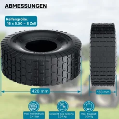 Wiltec Mantel Rasenmäherreifen Reifendecke Rasentraktor Aufsitzmäher Rasenmäher Zugkarren 16x5.00-8