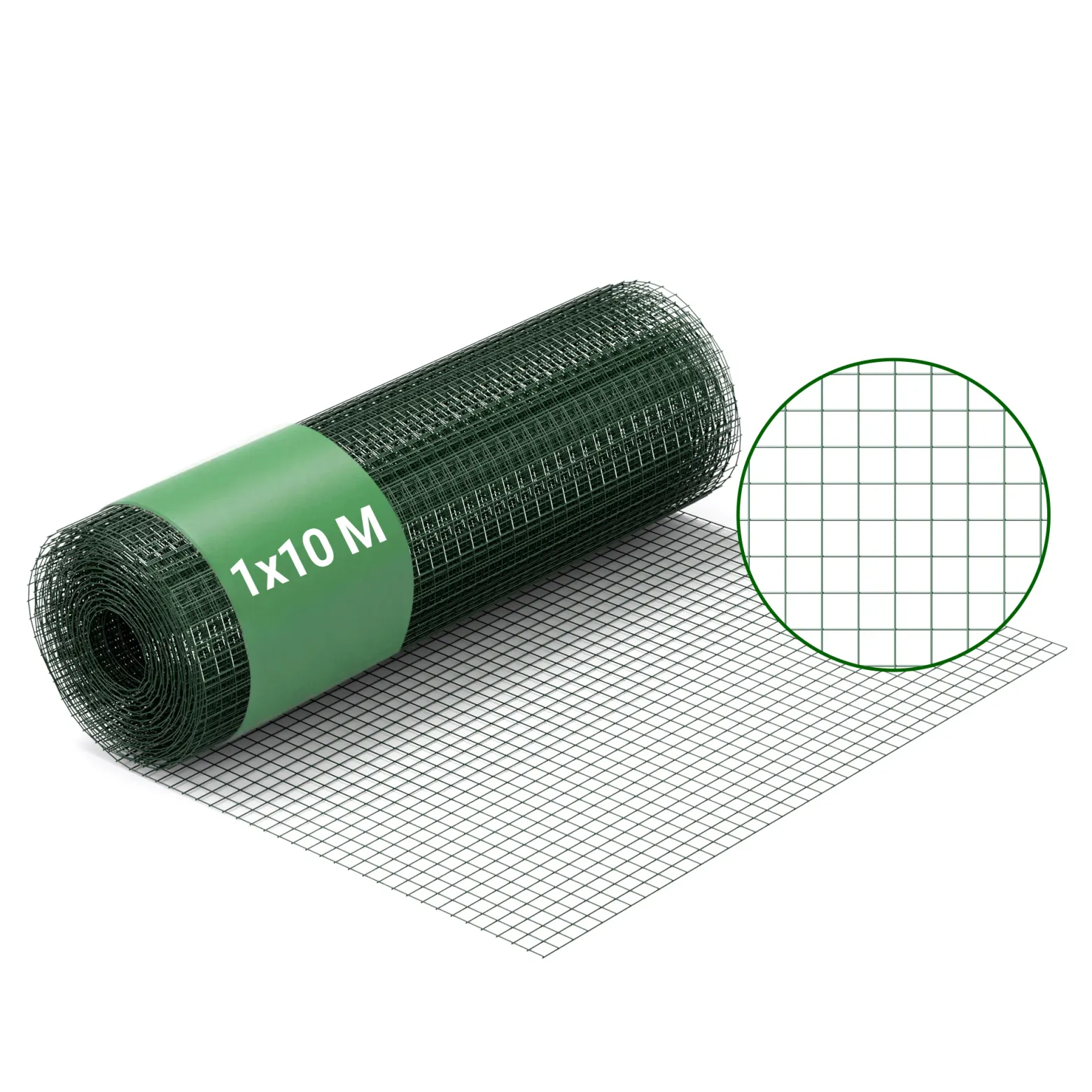 Wiltec Maschendrahtzaun Grün 1x10 m 100 cm Höhe 0,9 mm Stärke 12x12 mm Maschengröße, Volierendraht 4-Eck aus Stahl verzinkt, Drahtgitter, Vogeldraht
