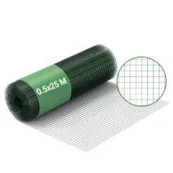 Wiltec Maschendrahtzaun Grün 1x25 m 50 cm Höhe 0,9 mm Stärke 12x12 mm Maschengröße, Volierendraht 4-Eck aus Stahl verzinkt, Drahtgitter, Vogeldraht