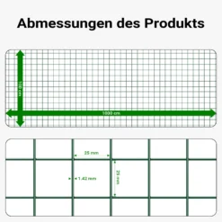Wiltec Maschendrahtzaun Grün 1x10 m 100 cm Höhe 1,42 mm Stärke 25x25 mm Maschengröße, Volierendraht 4-Eck aus Stahl verzinkt, Drahtgitter, Vogeldraht