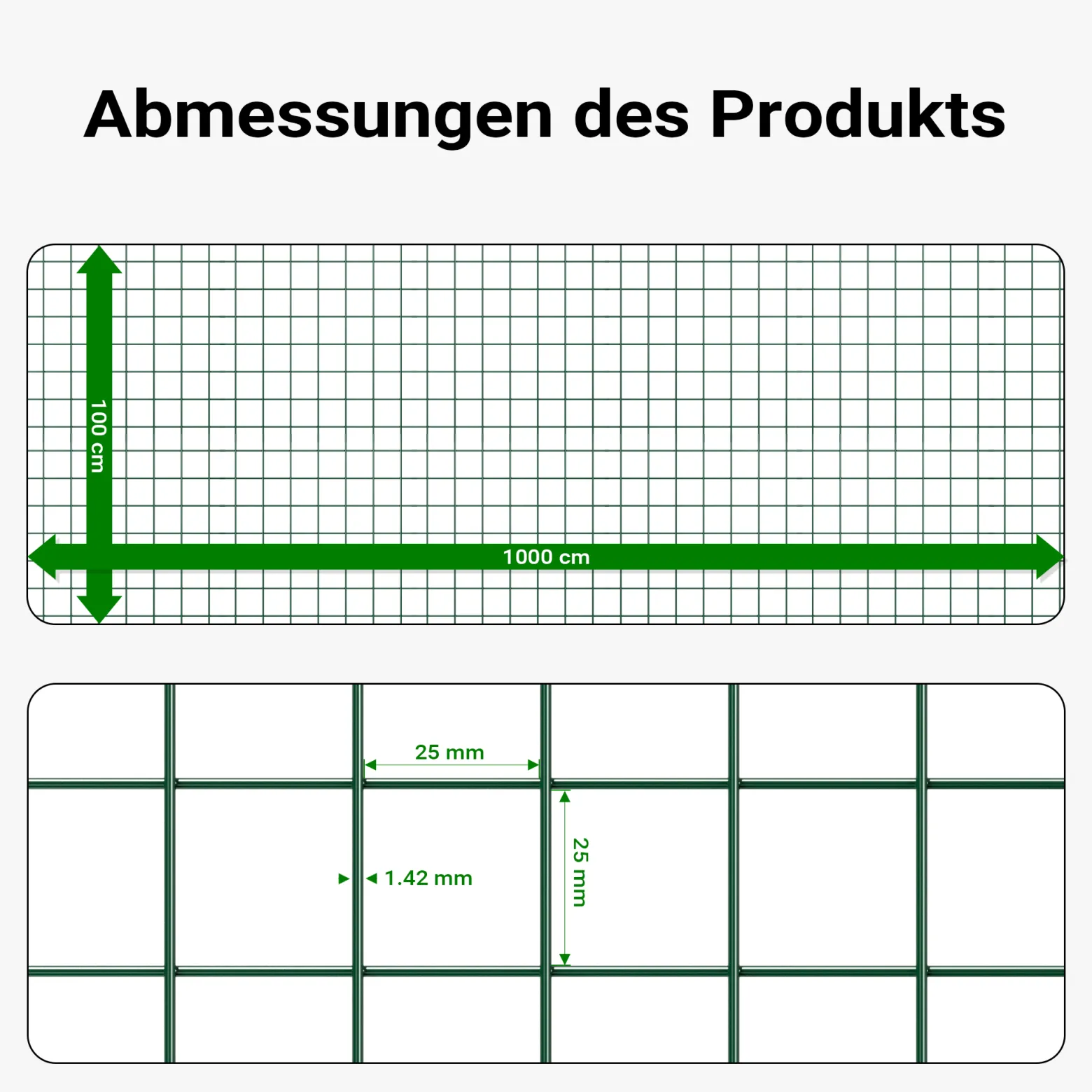 Wiltec Maschendrahtzaun Grün 1x10 m 100 cm Höhe 1,42 mm Stärke 25x25 mm Maschengröße, Volierendraht 4-Eck aus Stahl verzinkt, Drahtgitter, Vogeldraht
