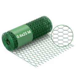 Wiltec Maschendrahtzaun Grün 60 cm x 25 m, 0,9 mm Stärke 25x25 mm Maschengröße, Volierendraht 6-Eck aus Stahl verzinkt, Drahtgitter, Vogeldraht