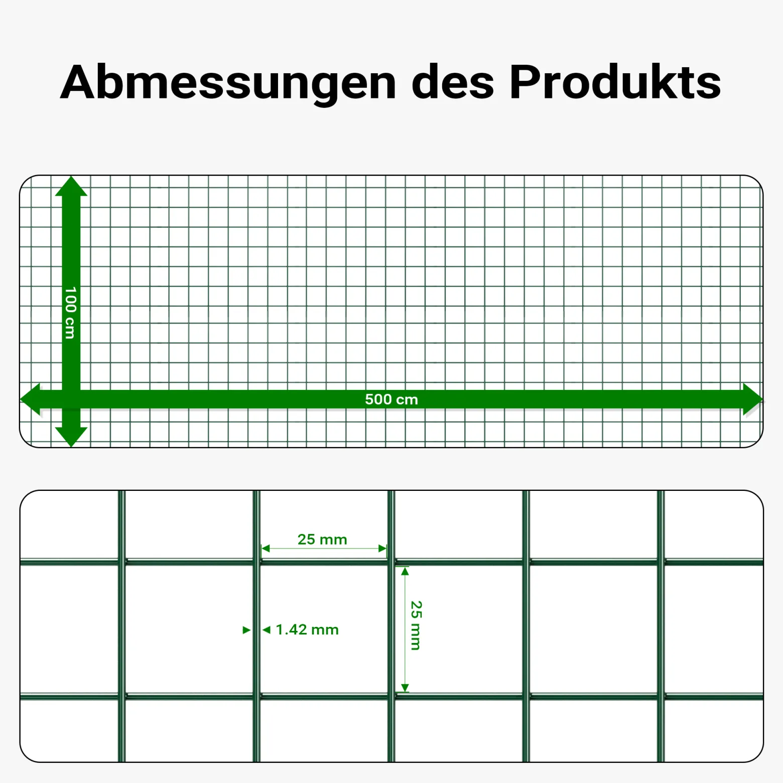 Wiltec Maschendrahtzaun Grün 1x5 m 100 cm Höhe 1,42 mm Stärke 25x25 mm Maschengröße, Volierendraht 4-Eck aus Stahl verzinkt, Drahtgitter, Vogeldraht