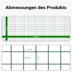 Wiltec Maschendrahtzaun Grün 1x10 m 50 cm Höhe 0,9 mm Stärke 19x19 mm Maschengröße, Volierendraht 4-Eck aus Stahl verzinkt, Drahtgitter, Vogeldraht