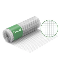 Wiltec Maschendrahtzaun 1 m x 10 m, 0,7 mm Drahtstärke 12x12 mm Maschengröße, Volierendraht 4-Eck aus Stahl verzinkt, Drahtgitter, Vogeldraht