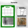 Wiltec Maschendrahtzaun 1 m x 10 m, 0,75 mm Drahtstärke 19x19 mm Maschengröße, Volierendraht 4-Eck aus Stahl verzinkt, Drahtgitter, Vogeldraht