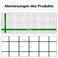 Wiltec Maschendrahtzaun Schwarz 100 cm x 25 m, 0,9 mm Stärke 12x12 mm Maschengröße, Volierendraht 4-Eck aus Stahl verzinkt, Drahtgitter, Vogeldraht