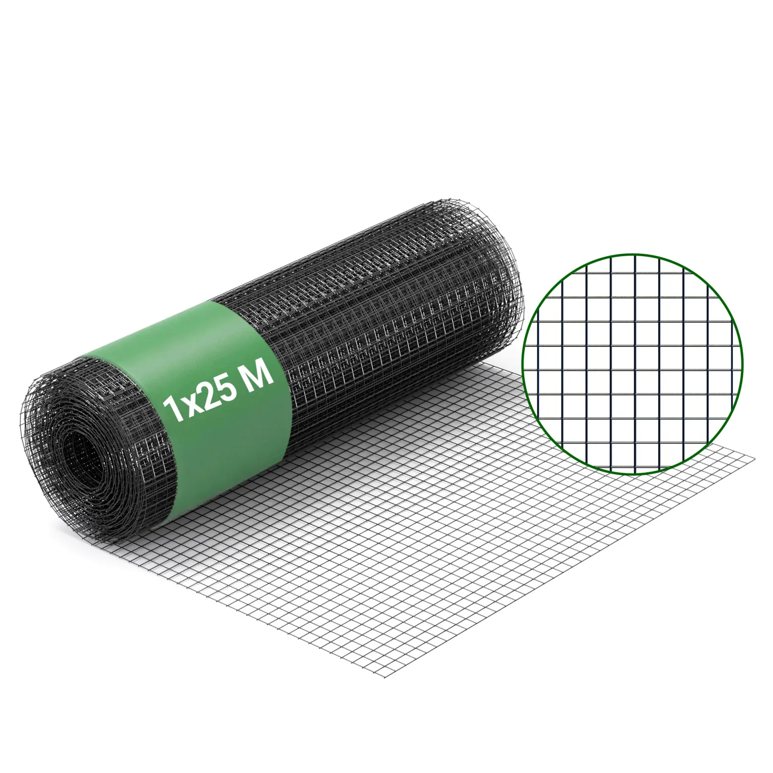 Wiltec Maschendrahtzaun Schwarz 1x25 m 100 cm Höhe 1,42 mm Stärke 25x25 mm Maschengröße, Volierendraht 4-Eck aus Stahl verzinkt, Drahtgitter, Vogeldraht