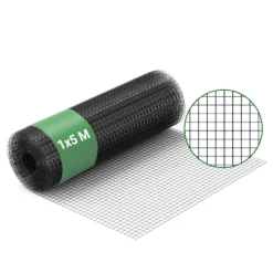 Wiltec Maschendrahtzaun Schwarz 100 cm x 5 m, 0,9 mm Stärke 12x12 mm Maschengröße, Volierendraht 4-Eck aus Stahl verzinkt, Drahtgitter, Vogeldraht