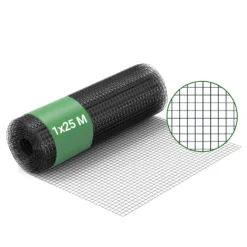 Wiltec Maschendrahtzaun Schwarz 100 cm x 25 m, 0,9 mm Stärke 19x19 mm Maschengröße, Volierendraht 4-Eck aus Stahl verzinkt, Drahtgitter, Vogeldraht