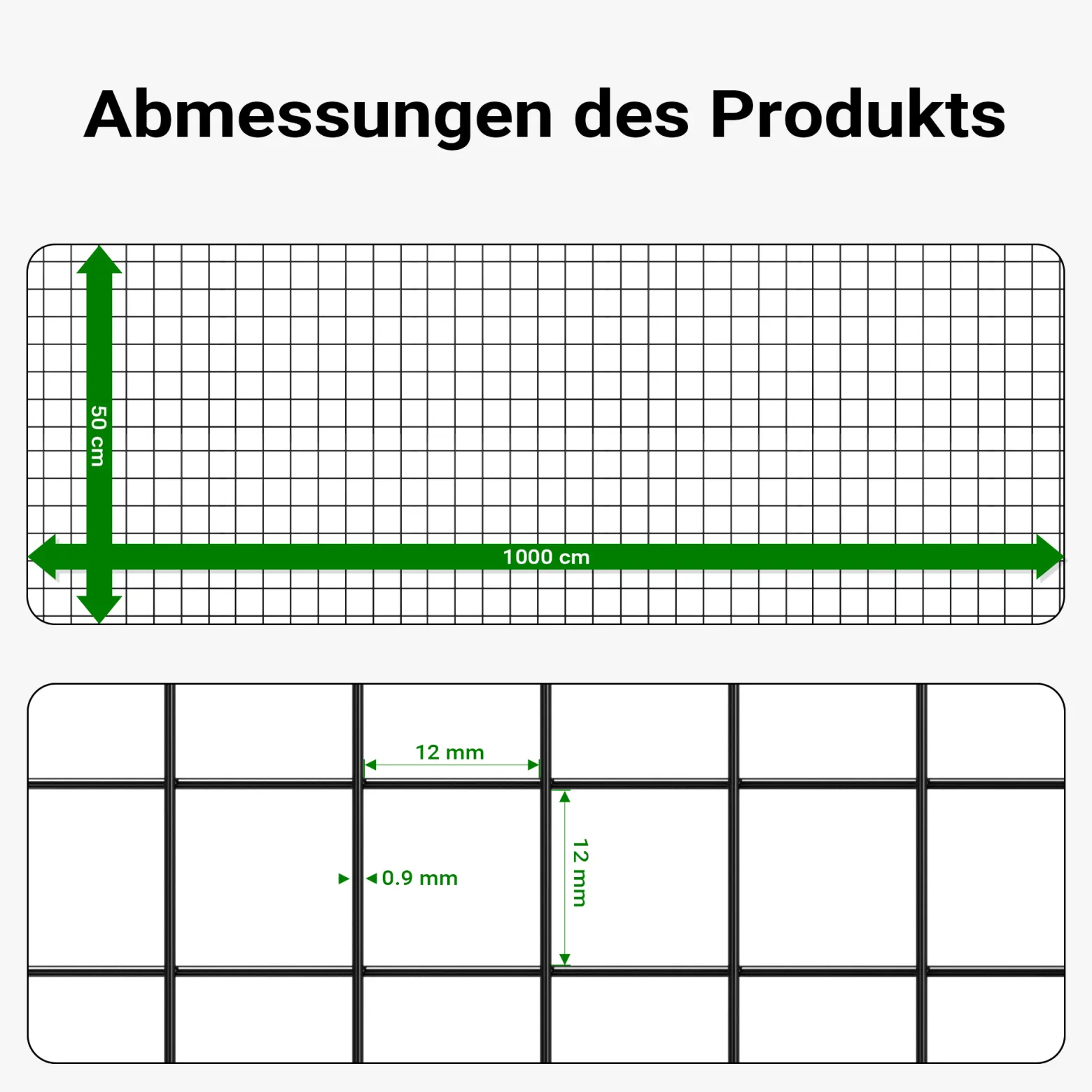 Wiltec Maschendrahtzaun Schwarz 50 cm x 10 m, 0,9 mm Stärke 12x12 mm Maschengröße, Volierendraht 4-Eck aus Stahl verzinkt, Drahtgitter, Vogeldraht