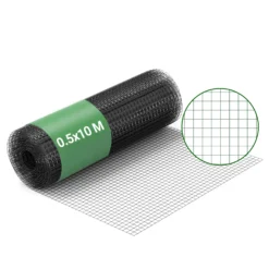 Wiltec Maschendrahtzaun Schwarz 50 cm x 10 m, 0,9 mm Stärke 12x12 mm Maschengröße, Volierendraht 4-Eck aus Stahl verzinkt, Drahtgitter, Vogeldraht