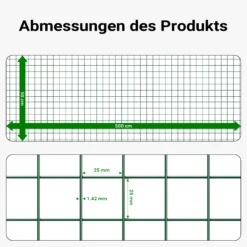 Wiltec Maschendrahtzaun Schwarz 1x5 m 50 cm Höhe 1,42 mm Stärke 25x25 mm Maschengröße, Volierendraht 4-Eck aus Stahl verzinkt, Drahtgitter, Vogeldraht