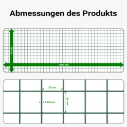 Wiltec Maschendrahtzaun Schwarz 1x10 m 50 cm Höhe 1,42 mm Stärke 25x25 mm Maschengröße, Volierendraht 4-Eck aus Stahl verzinkt, Drahtgitter, Vogeldraht