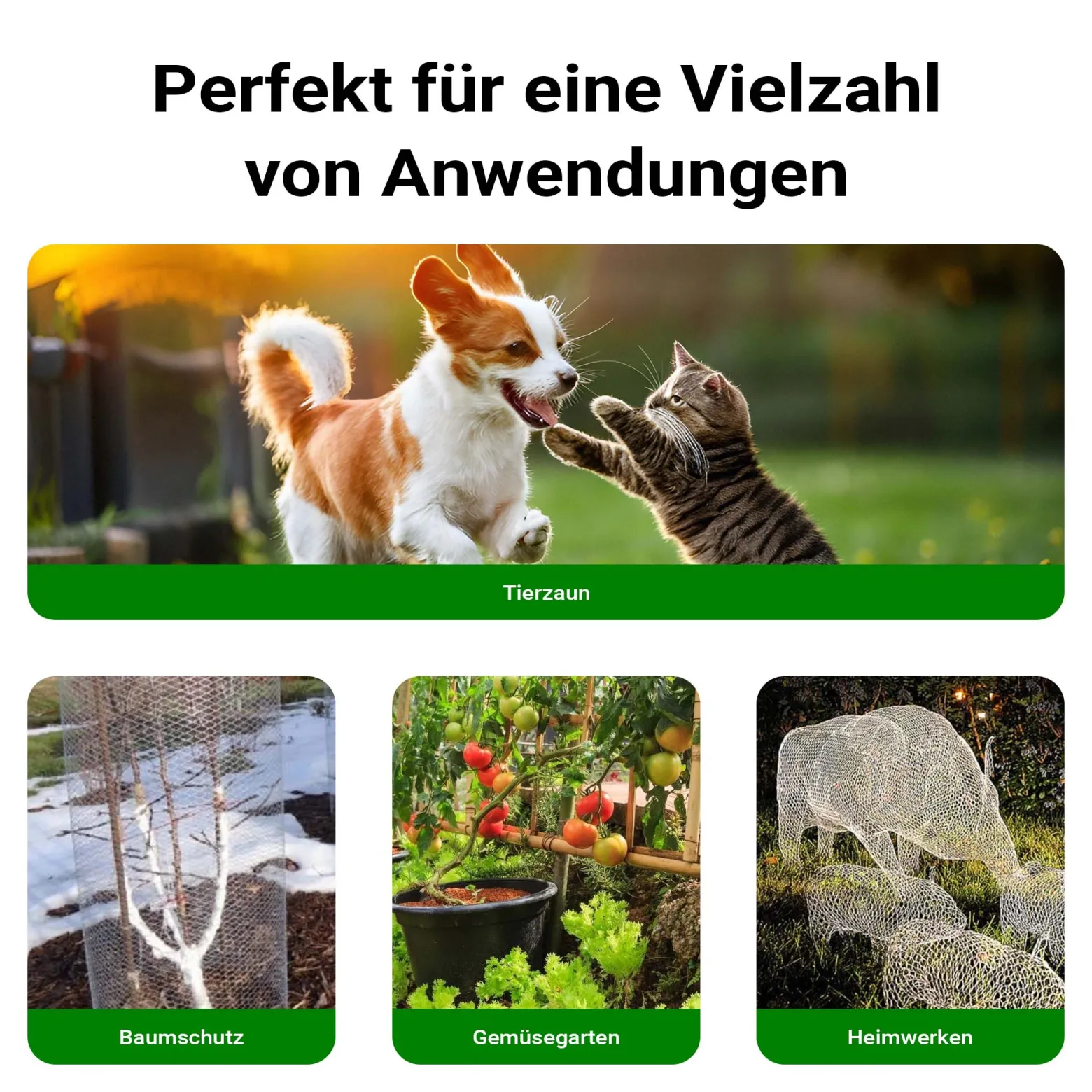 Wiltec Maschendrahtzaun Schwarz 1x10 m 50 cm Höhe 1,42 mm Stärke 25x25 mm Maschengröße, Volierendraht 4-Eck aus Stahl verzinkt, Drahtgitter, Vogeldraht