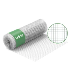 Wiltec Maschendrahtzaun 1x5 m 100 cm hoch 0,75 mm stark 19x19 mm Maschengröße, Volierendraht 4-Eck aus Stahl verzinkt, Drahtgitter, Vogeldraht