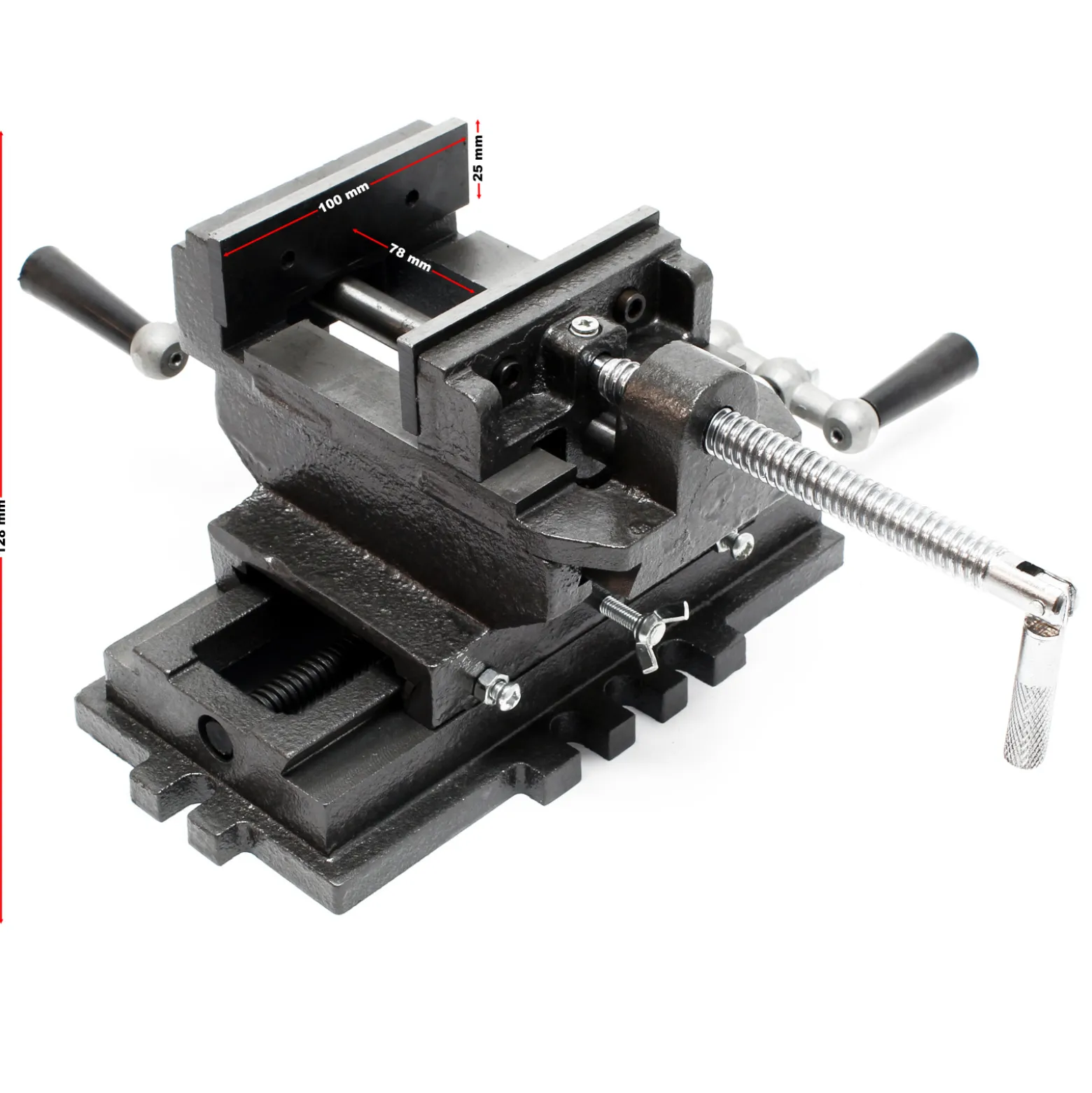Wiltec Maschinenschraubstock 2 Achsen 100 mm, Schraubstock 33x32,5x13,5 cm aus Gusseisen, Arbeitstisch für Kreuztisch, Frästisch, Werkbank
