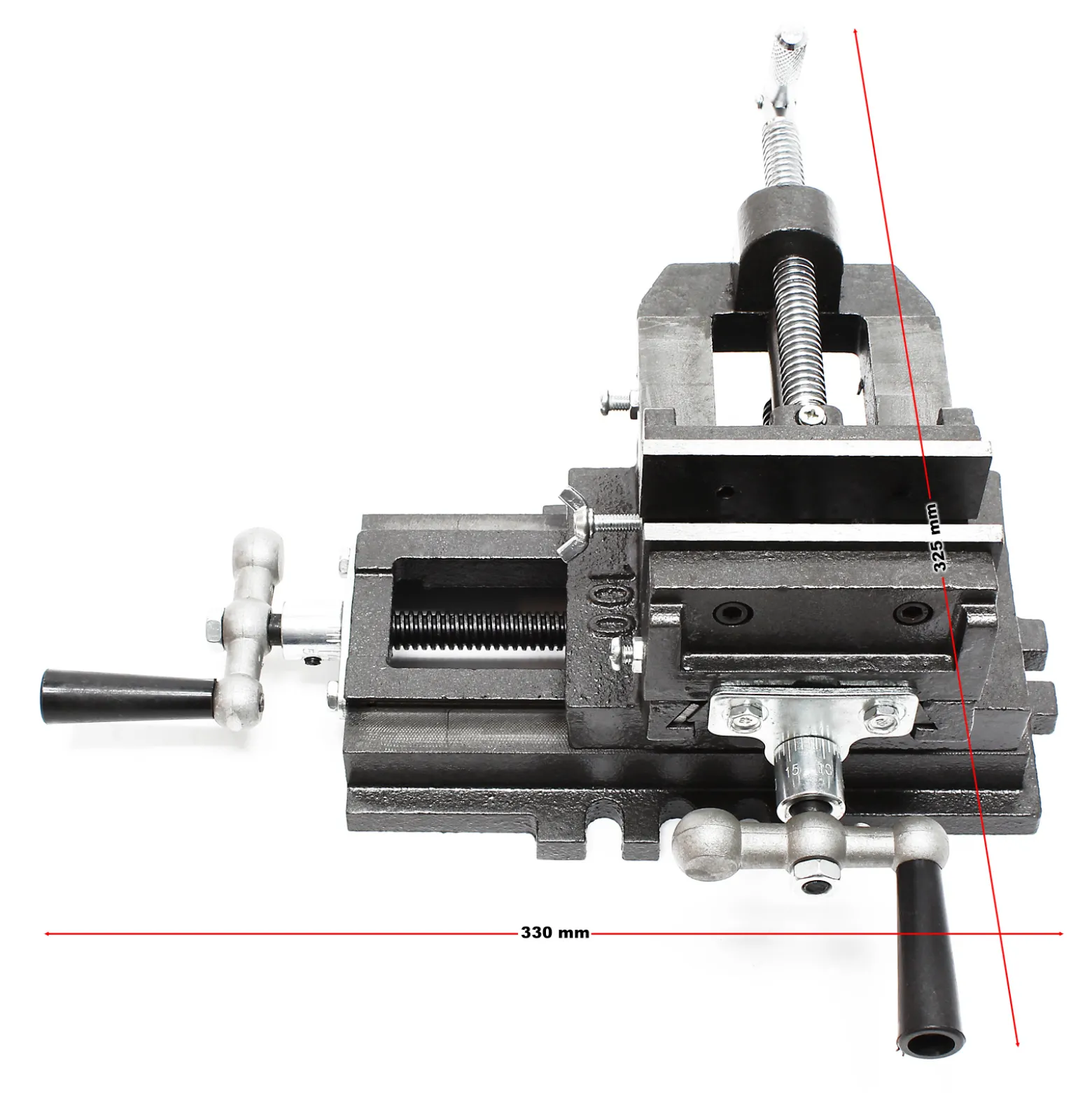 Wiltec Maschinenschraubstock 2 Achsen 100 mm, Schraubstock 33x32,5x13,5 cm aus Gusseisen, Arbeitstisch für Kreuztisch, Frästisch, Werkbank