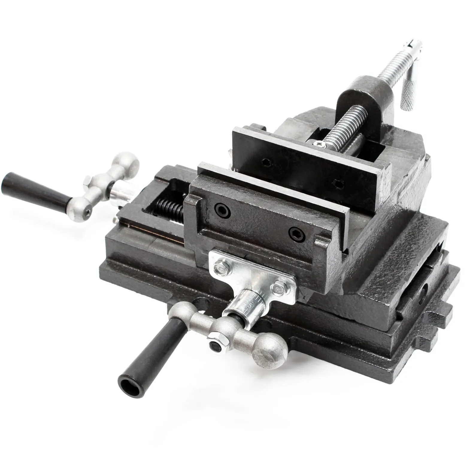Wiltec Maschinenschraubstock 2 Achsen 100 mm, Schraubstock 33x32,5x13,5 cm aus Gusseisen, Arbeitstisch für Kreuztisch, Frästisch, Werkbank