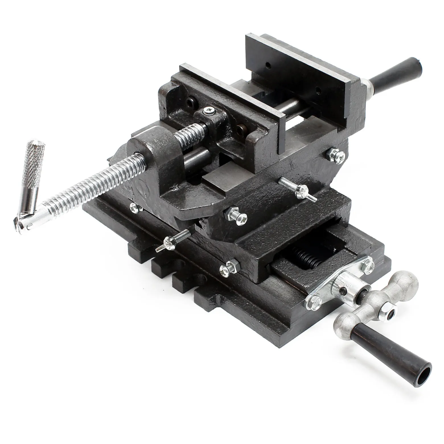 Wiltec Maschinenschraubstock 2 Achsen 75 mm, Schraubstock 33x32,5x13,5 cm aus Gusseisen, Arbeitsitsch für Kreuztisch, Frästisch, Werkbank