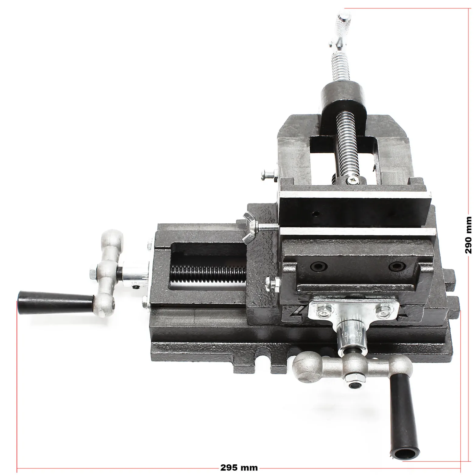 Wiltec Maschinenschraubstock 2 Achsen 75 mm, Schraubstock 33x32,5x13,5 cm aus Gusseisen, Arbeitsitsch für Kreuztisch, Frästisch, Werkbank