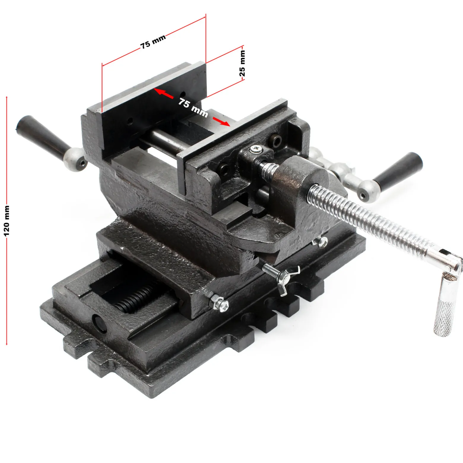 Wiltec Maschinenschraubstock 2 Achsen 75 mm, Schraubstock 33x32,5x13,5 cm aus Gusseisen, Arbeitsitsch für Kreuztisch, Frästisch, Werkbank