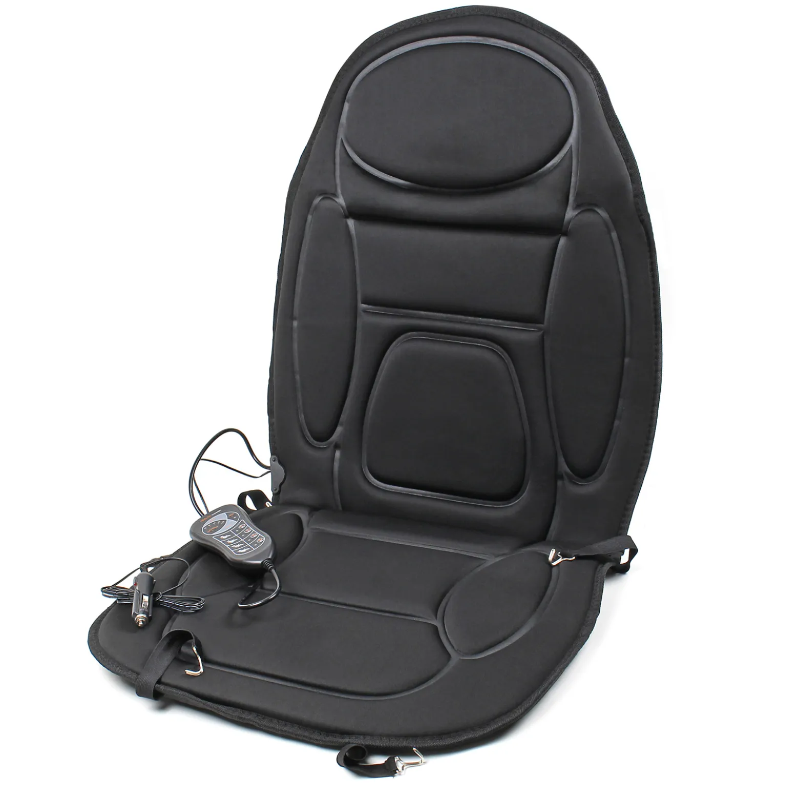 Wiltec Massagesitzauflage Auto 105x50cm Betrieb über 12V-Zigarettenanzünder mit 5 Vibrationsmotoren und Wärmefunktion Schwarz Sitzheizung Auflage Massagematte Massageauflage Massagesitz