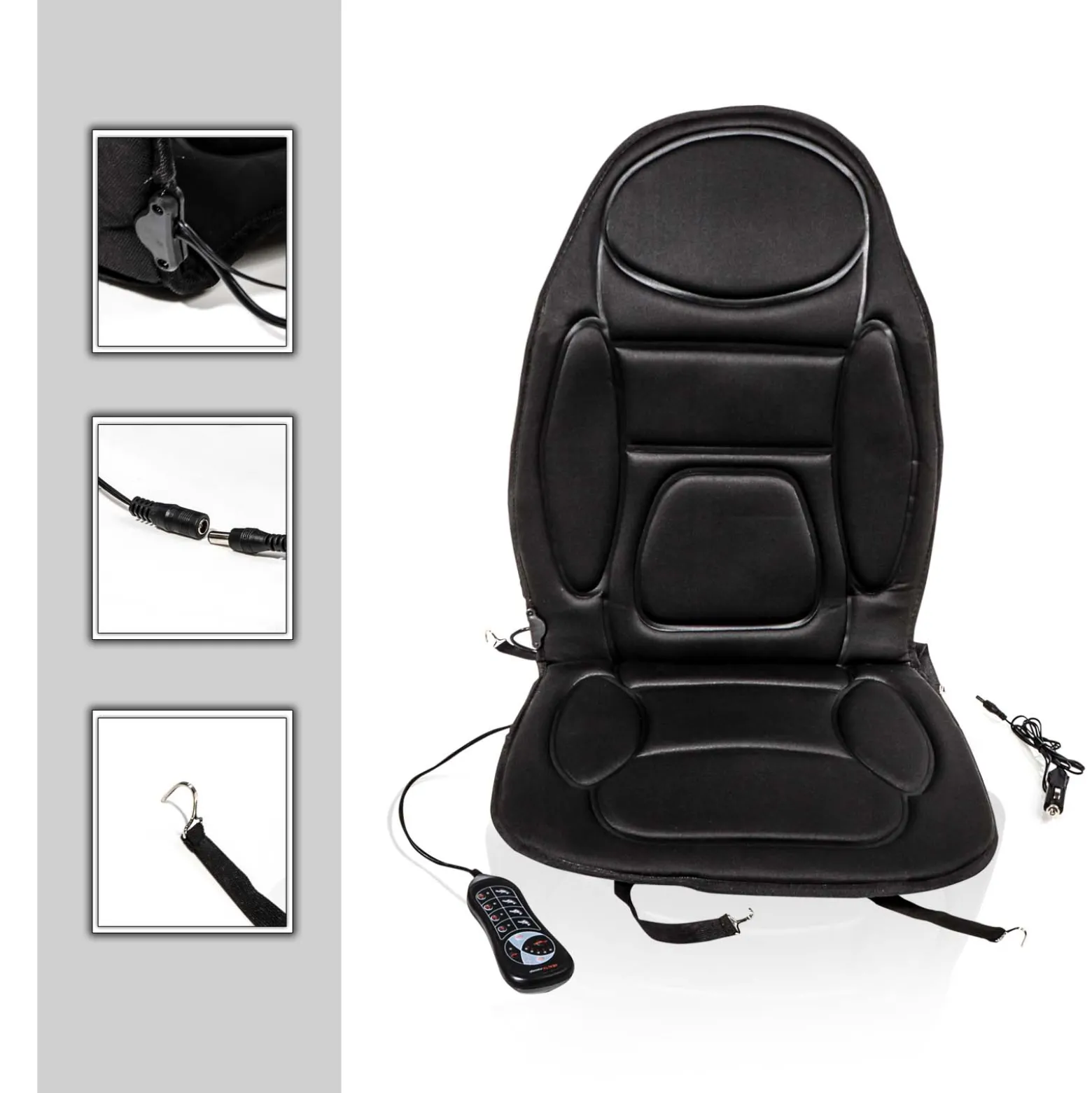 Wiltec Massagesitzauflage Auto 105x50cm Betrieb über 12V-Zigarettenanzünder mit 5 Vibrationsmotoren und Wärmefunktion Schwarz Sitzheizung Auflage Massagematte Massageauflage Massagesitz