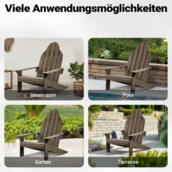 Wiltec Massivholz Adirondack Gartenstuhl 89 x 72 x 92,5 cm, Gartenstuhl aus Holz bis 160 kg, ergonomischer Gartensessel aus Kiefer, Gartenmöbel zeitlos massiv
